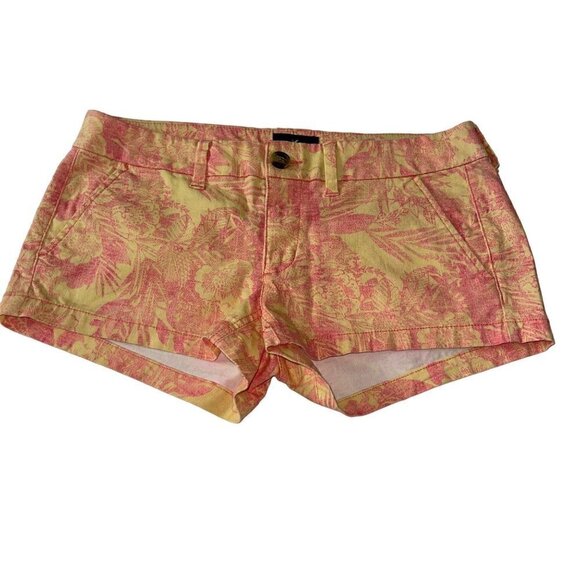 Woman's American Eagle Tropical Flower Leaf Shortie Stretch Shorts Size 6 - Picture 1 of 10